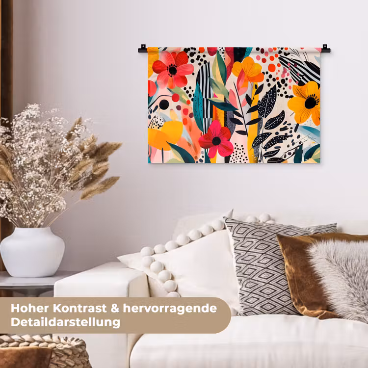 Bloemen - Bladeren - Abstract - Kleurrijk Wandkleed katoen klein -tsfeer1_DE
