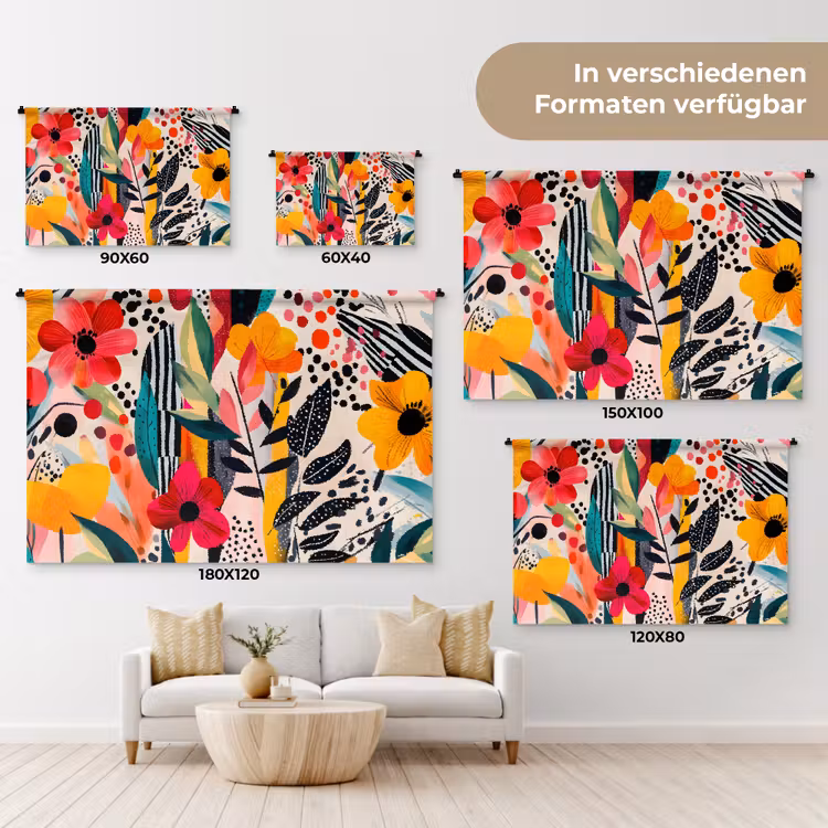 Bloemen - Bladeren - Abstract - Kleurrijk Wandkleed katoen klein -tsfeer8_DE