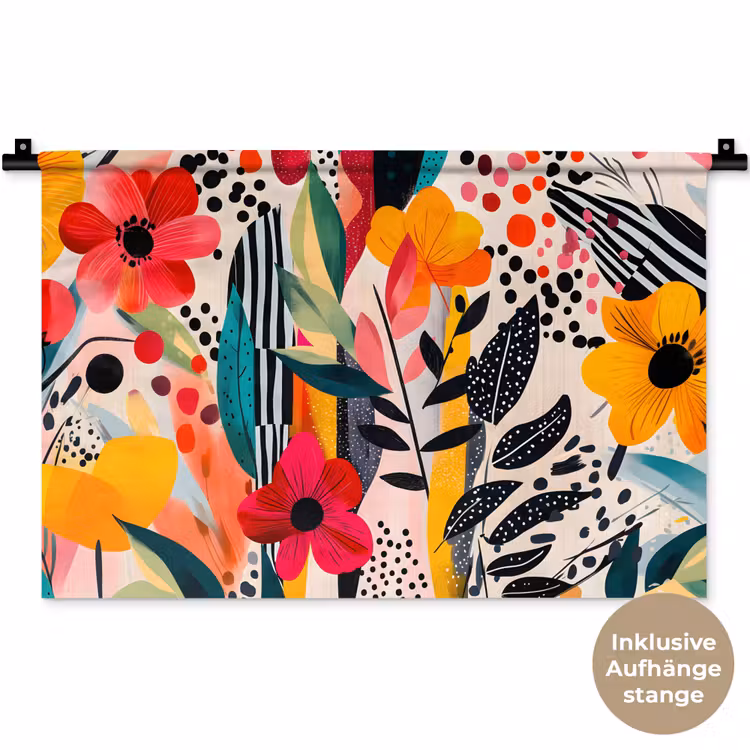 Bloemen - Bladeren - Abstract - Kleurrijk Wandkleed katoen klein -t3d_DE