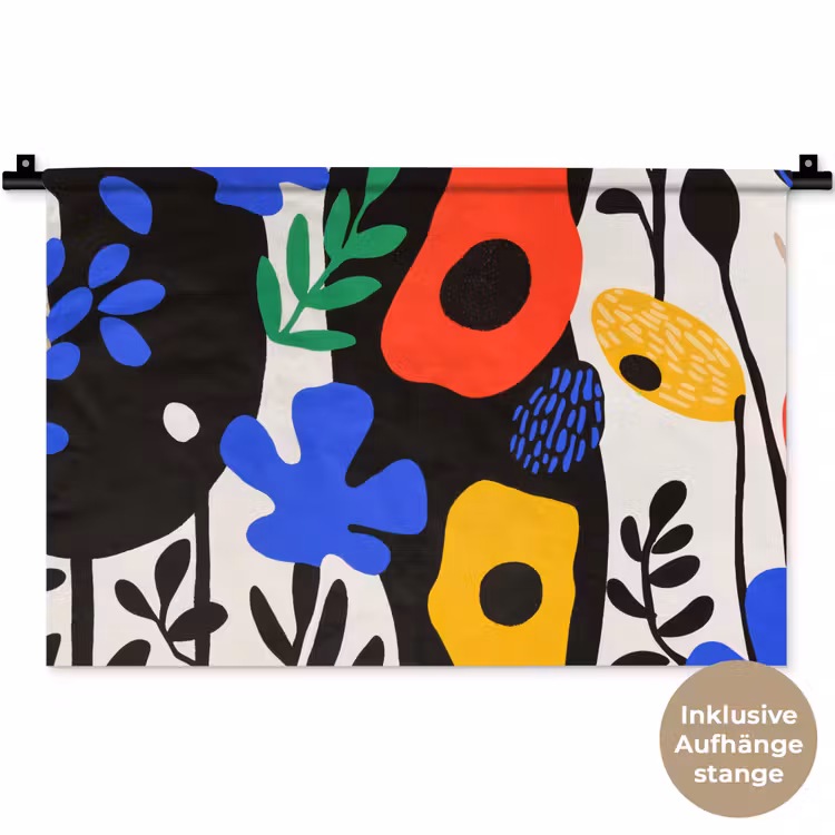 Bloemen - Bladeren - Abstract - Zwart Wandkleed katoen klein -t3d_DE