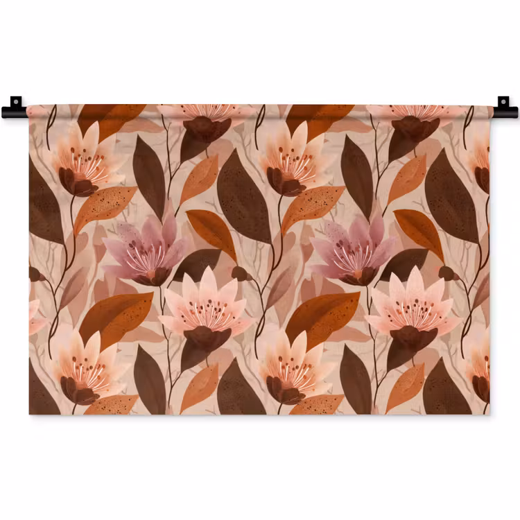 Bloemen - Bladeren - Bruin Wandkleed katoen klein 269 -zz3d