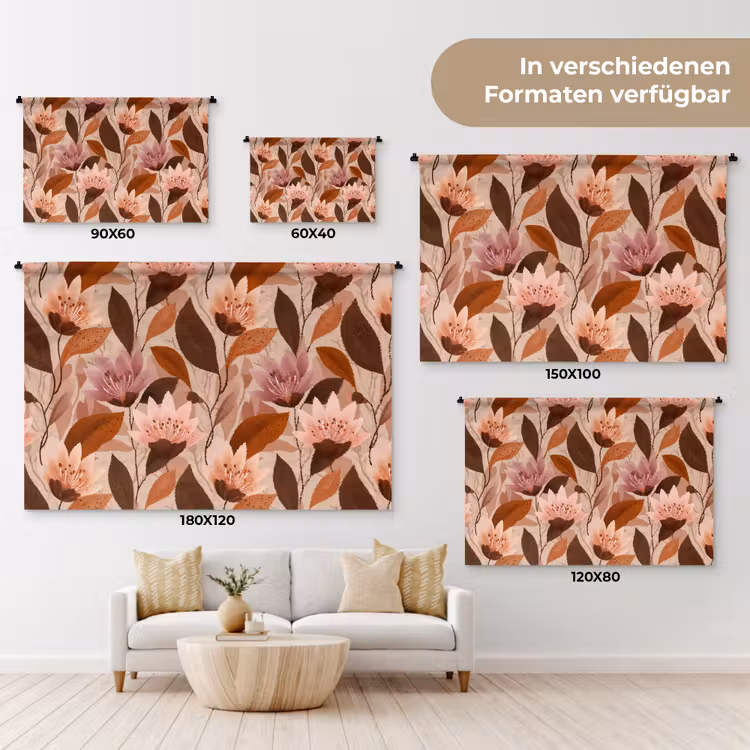 Bloemen - Bladeren - Bruin Wandkleed katoen klein 269 -tsfeer8_DE