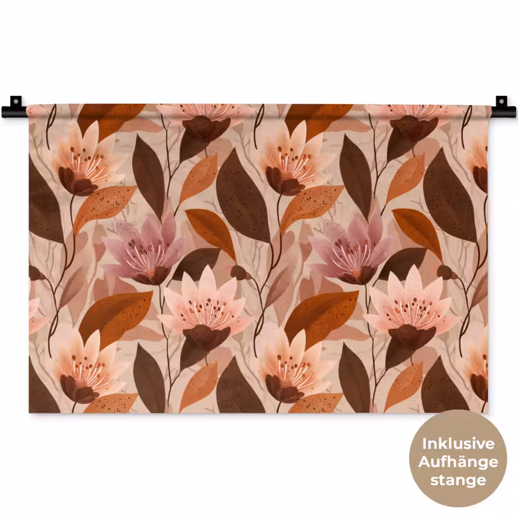 Bloemen - Bladeren - Bruin Wandkleed katoen klein 269 -t3d_DE