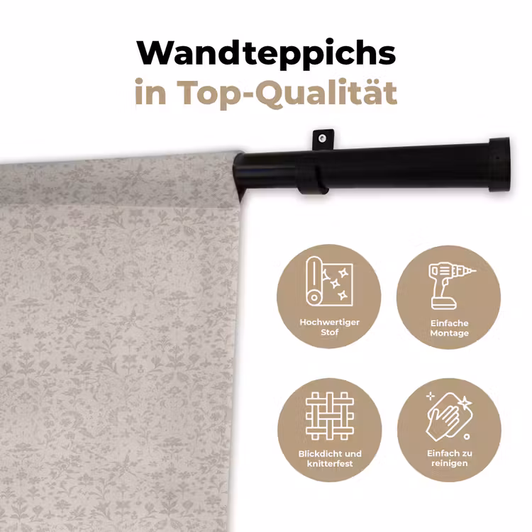 Bloemen - Bladeren - Licht - Taupe Wandkleed katoen klein 269 -tsfeer2_DE