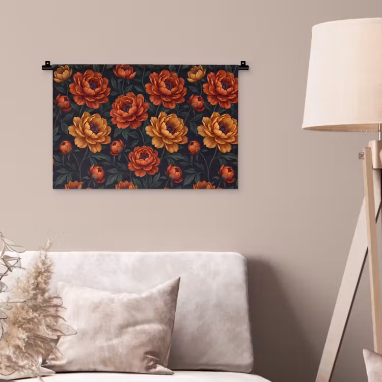 Bloemen - Bladeren - Natuur - Modern - Oranje Wandkleed katoen klein -sfeer4