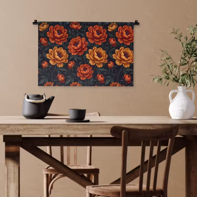Bloemen - Bladeren - Natuur - Modern - Oranje Wandkleed katoen klein -sfeer6