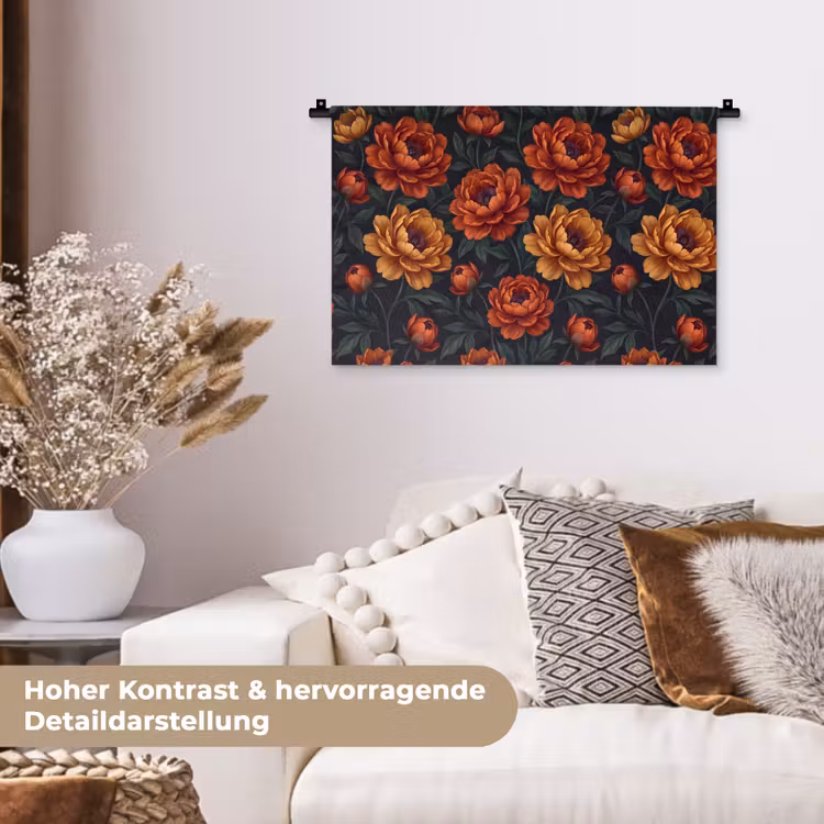 Bloemen - Bladeren - Natuur - Modern - Oranje Wandkleed katoen klein -tsfeer1_DE