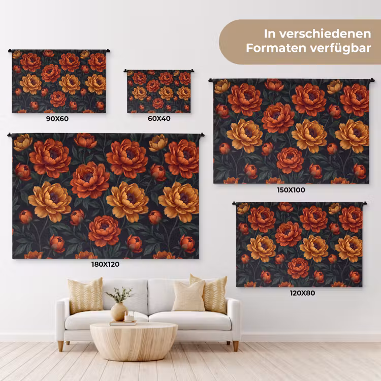 Bloemen - Bladeren - Natuur - Modern - Oranje Wandkleed katoen klein -tsfeer8_DE