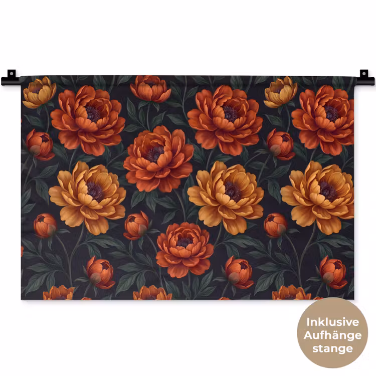 Bloemen - Bladeren - Natuur - Modern - Oranje Wandkleed katoen klein -t3d_DE