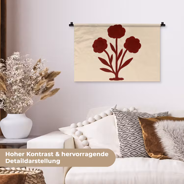 Bloemen - Bladeren - Rood - Minimalistisch Wandkleed katoen klein -tsfeer1_DE