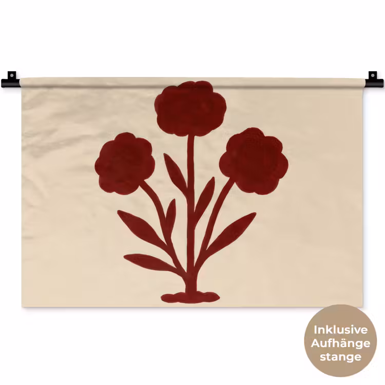 Bloemen - Bladeren - Rood - Minimalistisch Wandkleed katoen klein -t3d_DE