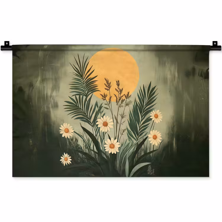 Bloemen - Bladeren - Zon - Groen Wandkleed katoen klein -zz3d