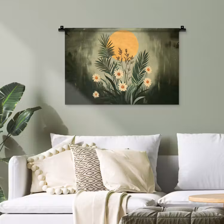 Bloemen - Bladeren - Zon - Groen Wandkleed katoen klein -sfeer7
