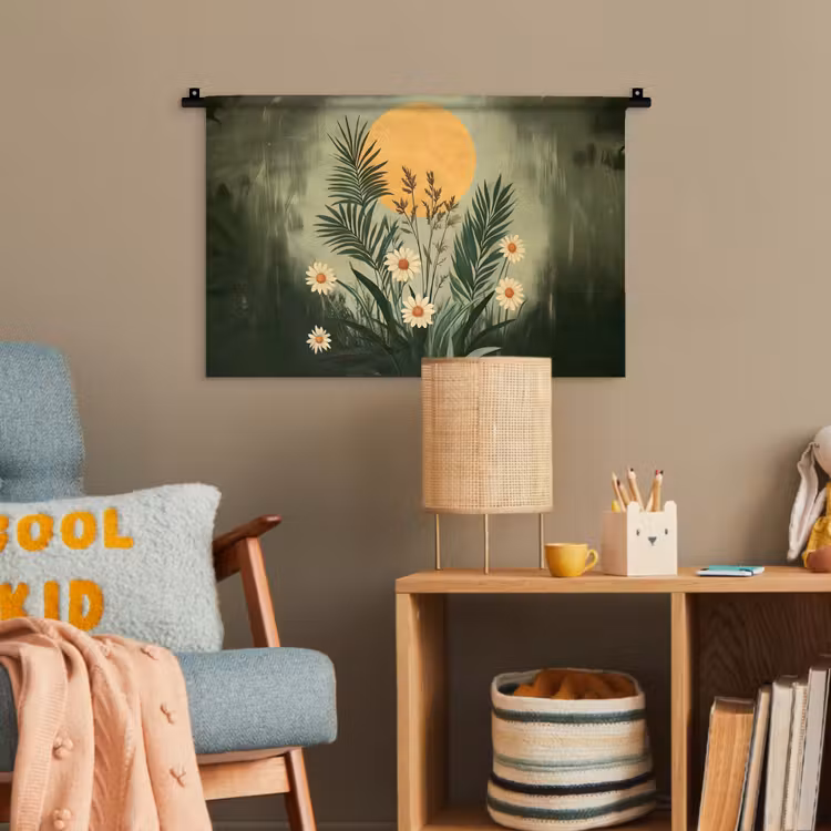 Bloemen - Bladeren - Zon - Groen Wandkleed katoen klein -wsfeer4_kind