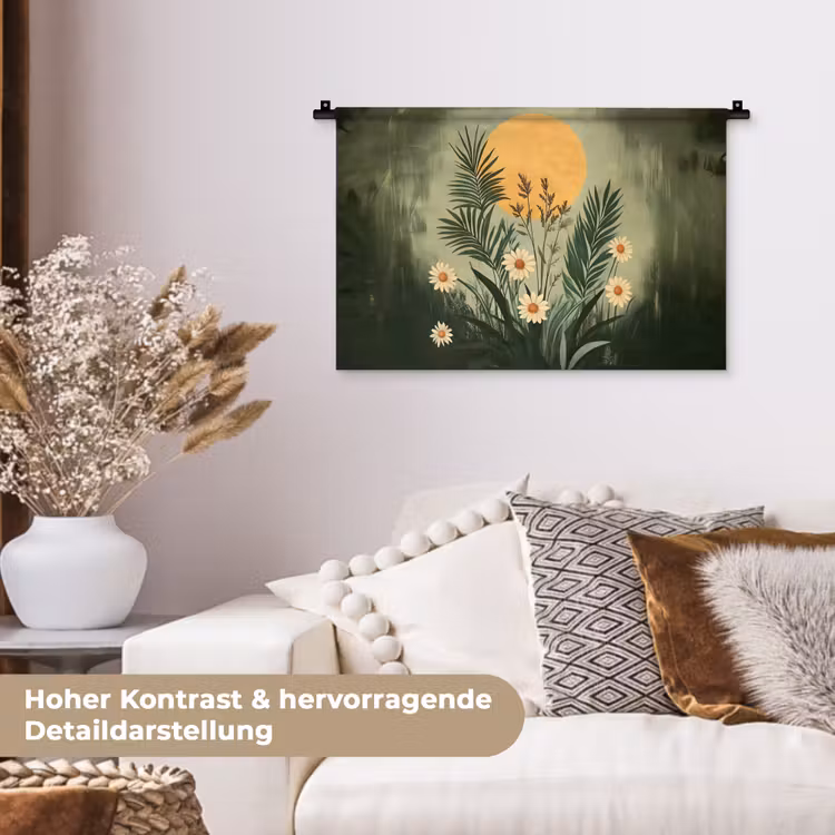 Bloemen - Bladeren - Zon - Groen Wandkleed katoen klein -tsfeer1_DE