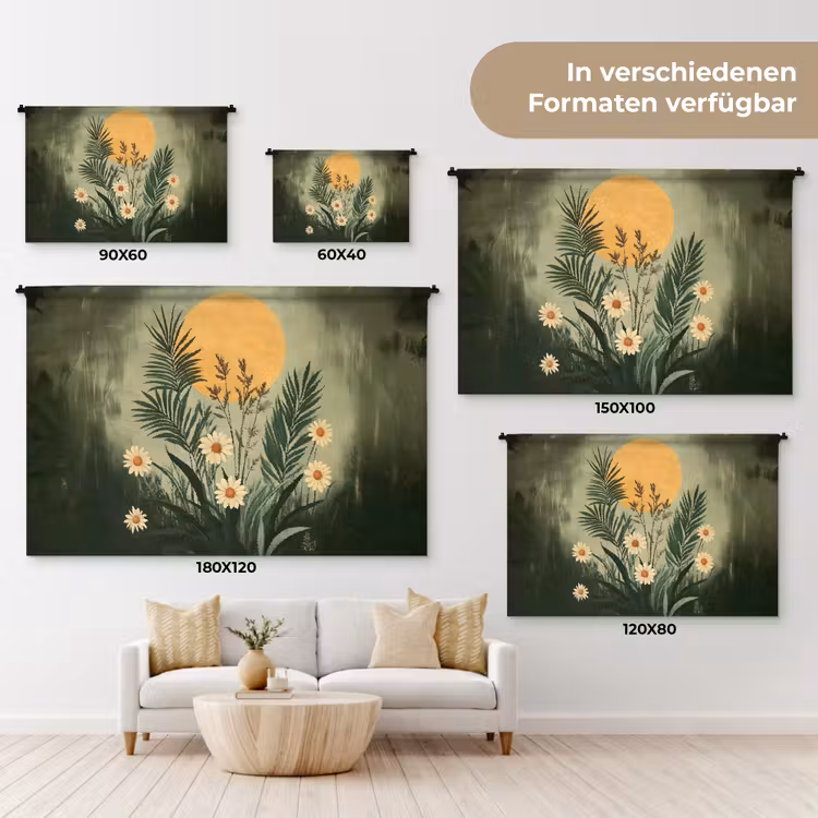 Bloemen - Bladeren - Zon - Groen Wandkleed katoen klein -tsfeer8_DE