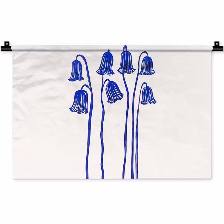 Bloemen - Blauw - Lijnen - Bloemblaadjes Wandkleed katoen klein -zz3d