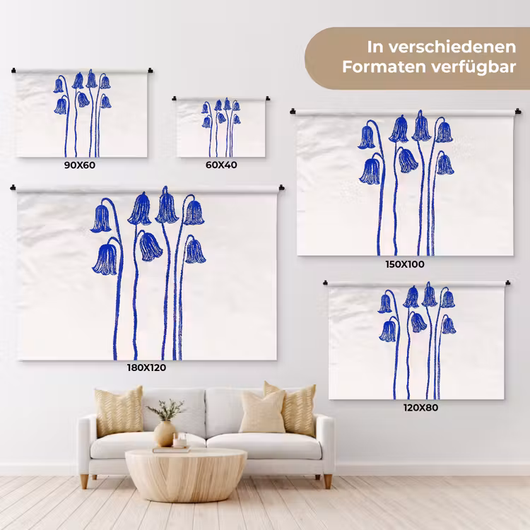 Bloemen - Blauw - Lijnen - Bloemblaadjes Wandkleed katoen klein -tsfeer8_DE