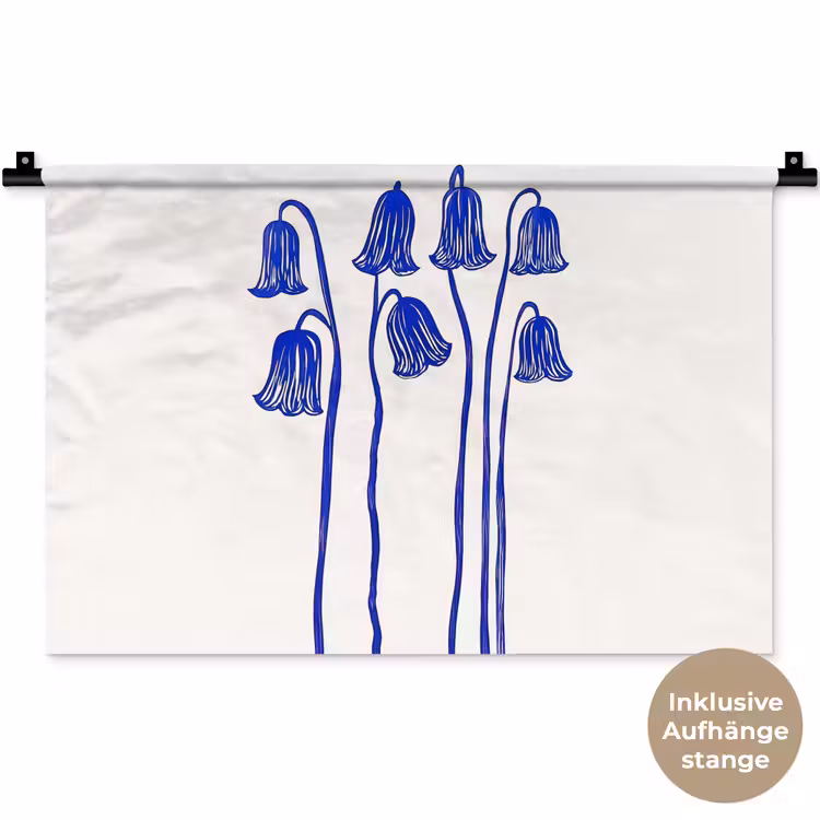 Bloemen - Blauw - Lijnen - Bloemblaadjes Wandkleed katoen klein -t3d_DE