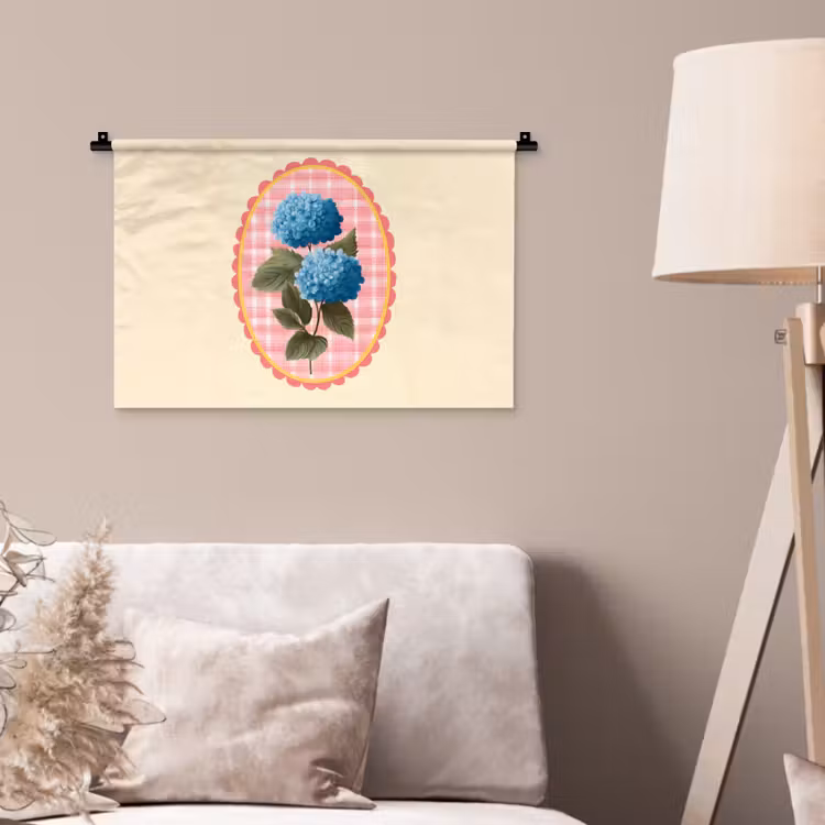 Bloemen - Blauw - Lijst - Bladeren Wandkleed katoen klein -sfeer4