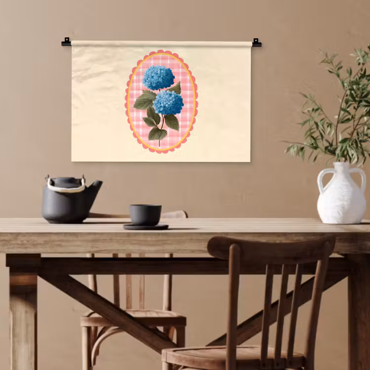 Bloemen - Blauw - Lijst - Bladeren Wandkleed katoen klein -sfeer6