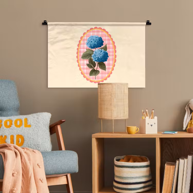 Bloemen - Blauw - Lijst - Bladeren Wandkleed katoen klein -wsfeer4_kind