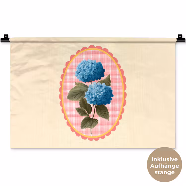 Bloemen - Blauw - Lijst - Bladeren Wandkleed katoen klein -t3d_DE