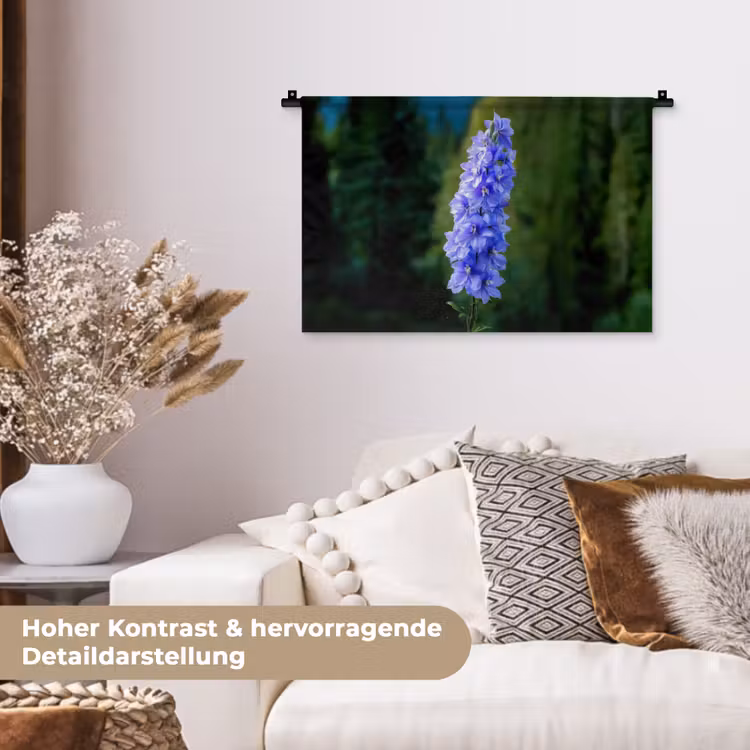 Bloemen - Blauw - Dennenboom Wandkleed katoen klein -tsfeer1_DE