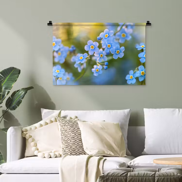 Bloemetjes - Blauw - Vergeet mij nietjes Wandkleed katoen klein -sfeer7