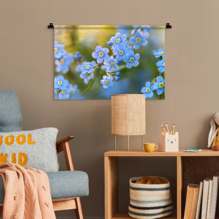 Bloemetjes - Blauw - Vergeet mij nietjes Wandkleed katoen klein -wsfeer4_kind