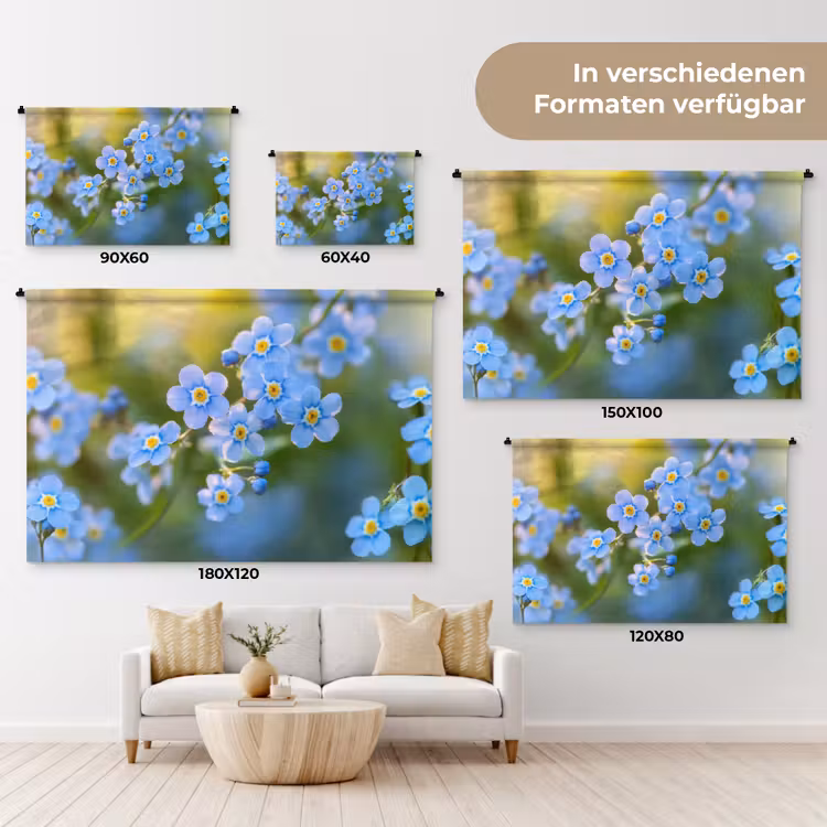 Bloemetjes - Blauw - Vergeet mij nietjes Wandkleed katoen klein -tsfeer8_DE