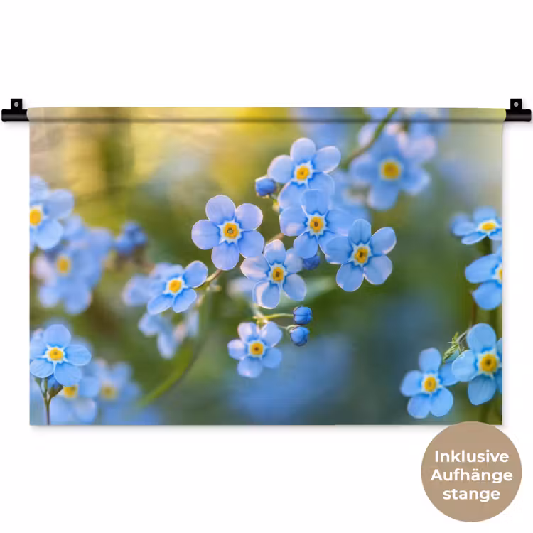 Bloemetjes - Blauw - Vergeet mij nietjes Wandkleed katoen klein -t3d_DE
