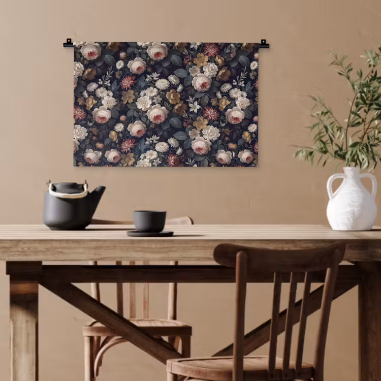 Bloemen - Boeket - Botanisch - Vintage - Donkere achtergrond Wandkleed katoen klein -sfeer6