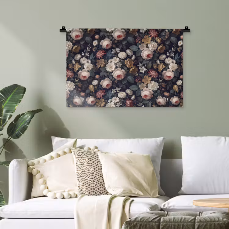 Bloemen - Boeket - Botanisch - Vintage - Donkere achtergrond Wandkleed katoen klein -sfeer7