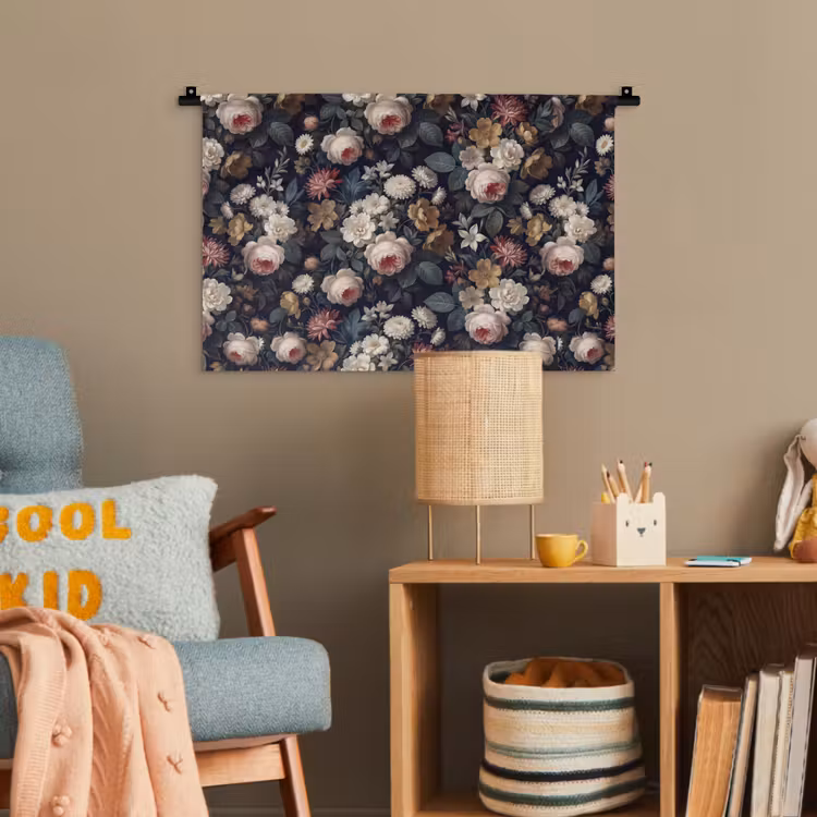 Bloemen - Boeket - Botanisch - Vintage - Donkere achtergrond Wandkleed katoen klein -wsfeer4_kind