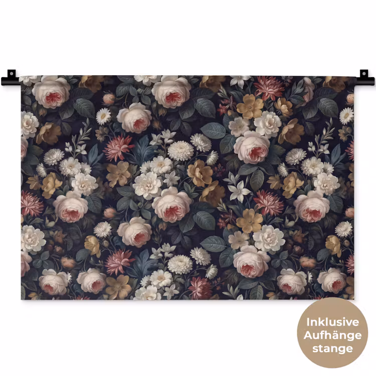 Bloemen - Boeket - Botanisch - Vintage - Donkere achtergrond Wandkleed katoen klein -t3d_DE