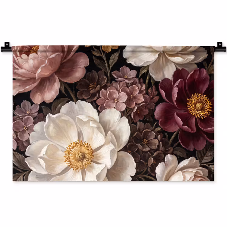 Bloemen - Boeket - Klassiek - Donker - Rood Wandkleed katoen klein -zz3d