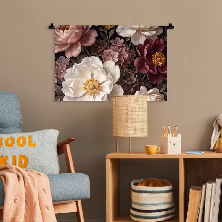 Bloemen - Boeket - Klassiek - Donker - Rood Wandkleed katoen klein -wsfeer4_kind