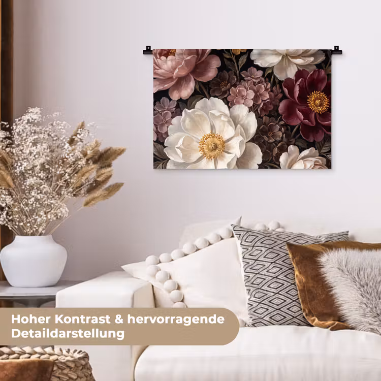 Bloemen - Boeket - Klassiek - Donker - Rood Wandkleed katoen klein -tsfeer1_DE