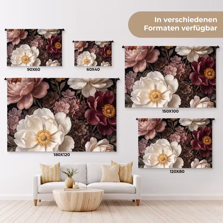 Bloemen - Boeket - Klassiek - Donker - Rood Wandkleed katoen klein -tsfeer8_DE