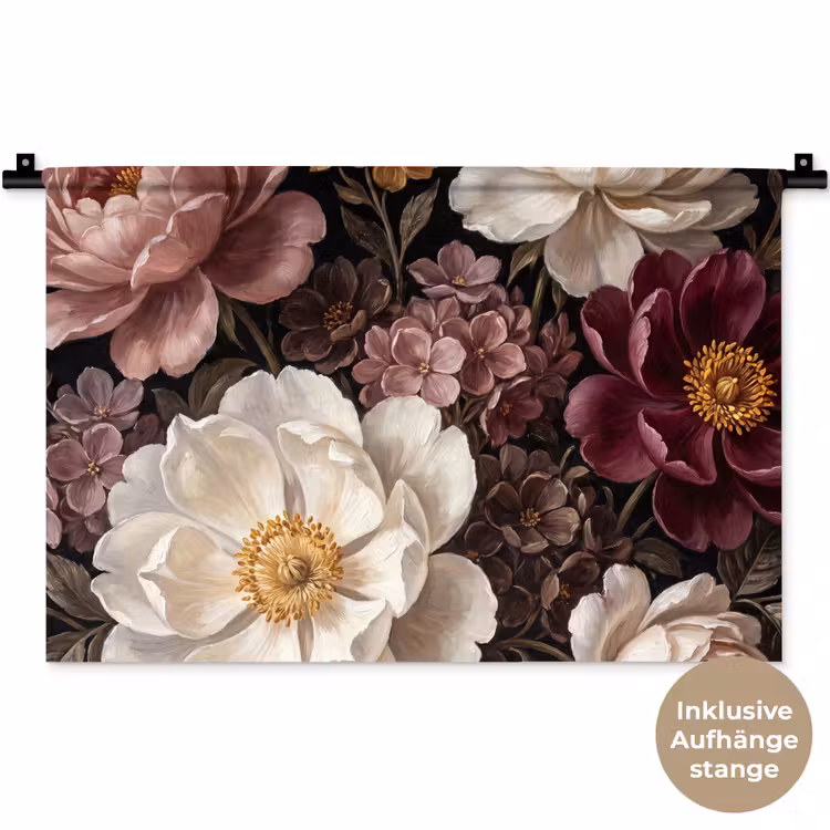 Bloemen - Boeket - Klassiek - Donker - Rood Wandkleed katoen klein -t3d_DE