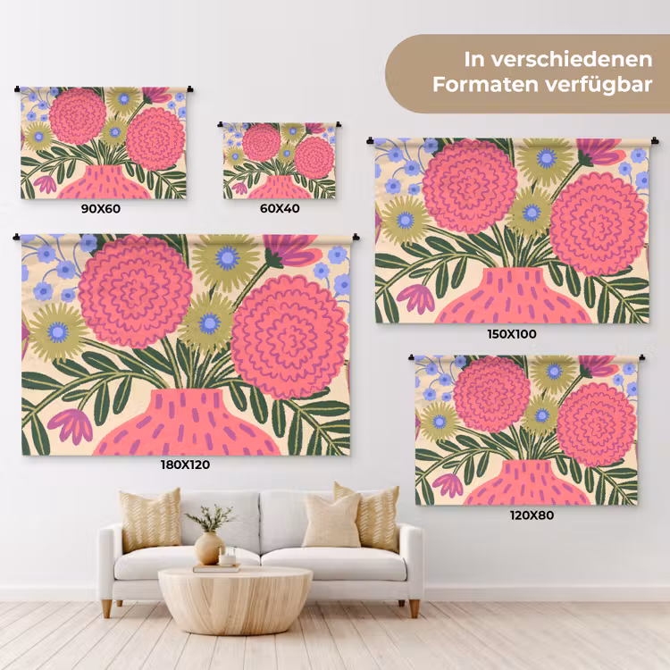 Bloemen - Boeket - Natuur - Abstract - Roze Wandkleed katoen klein -tsfeer8_DE