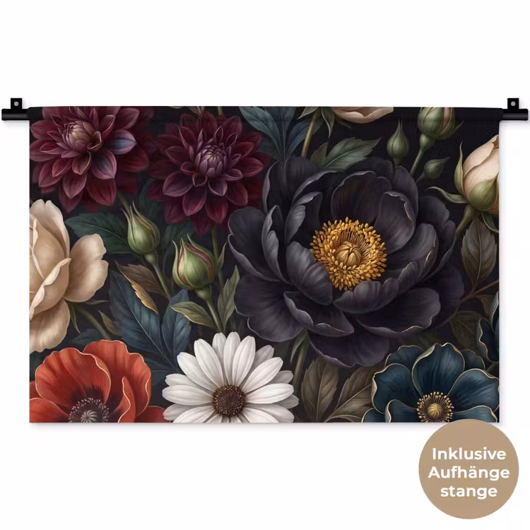Bloemen - Boeket - Natuur - Klassiek - Weelderig Wandkleed katoen klein -t3d_DE