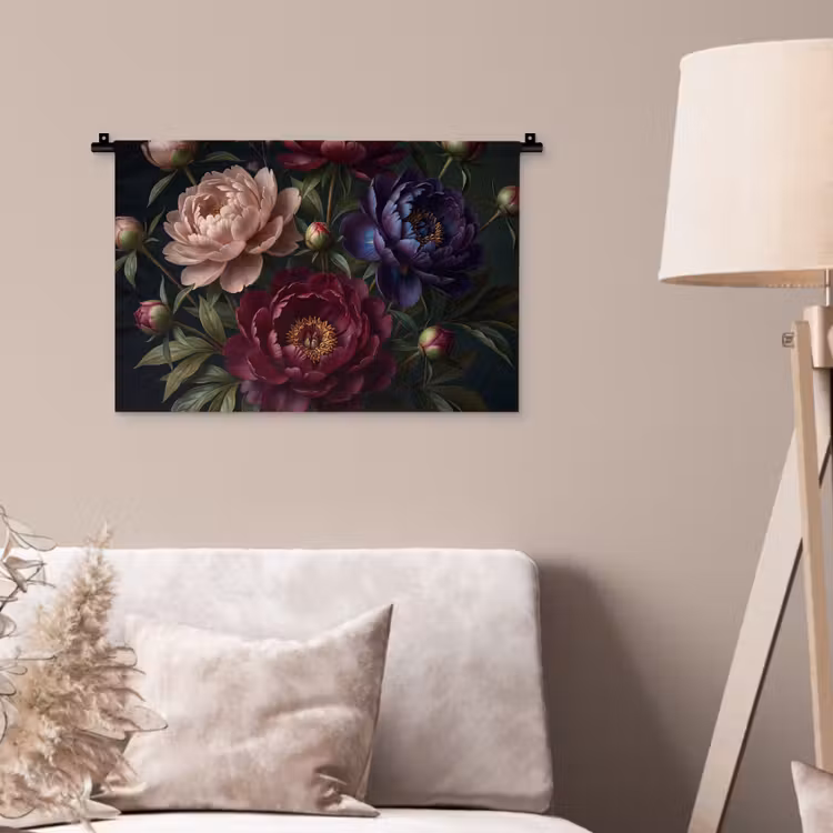 Bloemen - Boeket - Natuur - Modern - Donker Wandkleed katoen klein -sfeer4