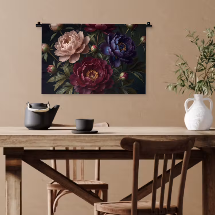 Bloemen - Boeket - Natuur - Modern - Donker Wandkleed katoen klein -sfeer6