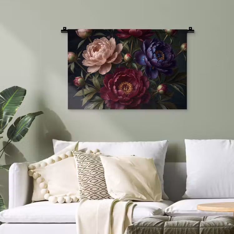 Bloemen - Boeket - Natuur - Modern - Donker Wandkleed katoen klein -sfeer7