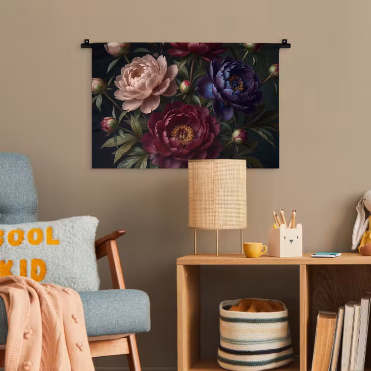 Bloemen - Boeket - Natuur - Modern - Donker Wandkleed katoen klein -wsfeer4_kind
