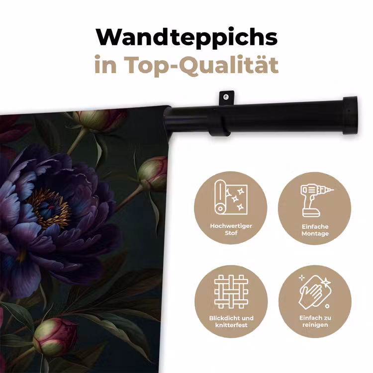 Bloemen - Boeket - Natuur - Modern - Donker Wandkleed katoen klein -tsfeer2_DE
