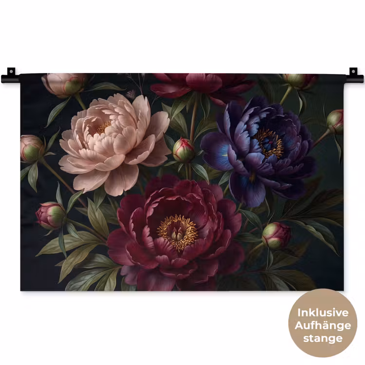 Bloemen - Boeket - Natuur - Modern - Donker Wandkleed katoen klein -t3d_DE