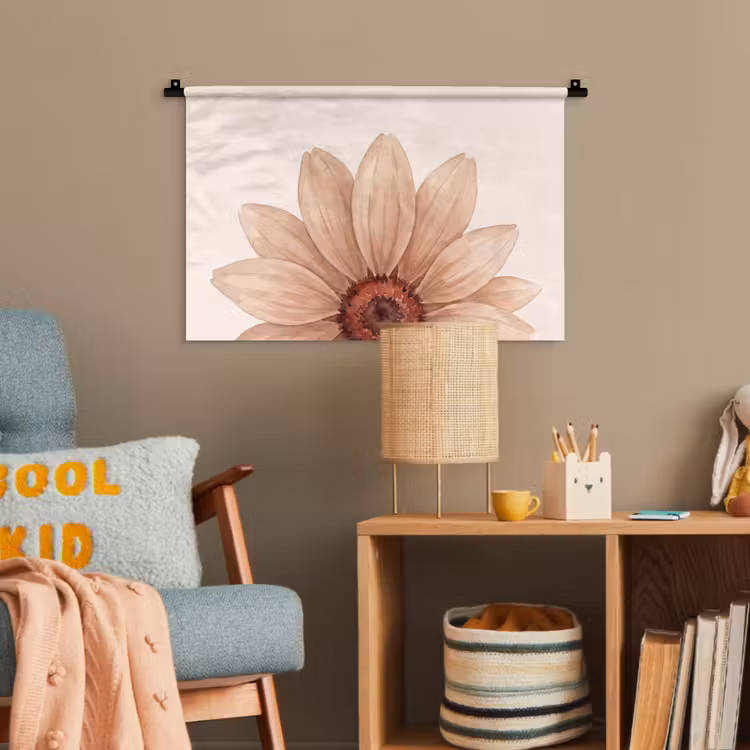 Bloemen - Bloemblad - Natuur - Aquarel - Beige Wandkleed katoen klein -wsfeer4_kind